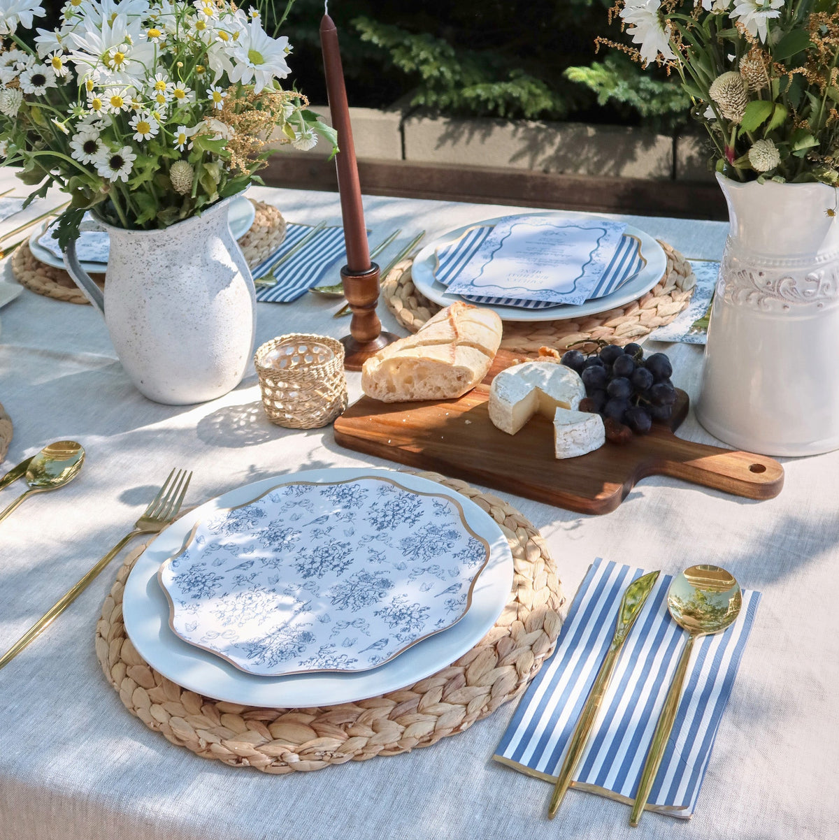 Hamptons Toile & Stripe Dinner Napkins