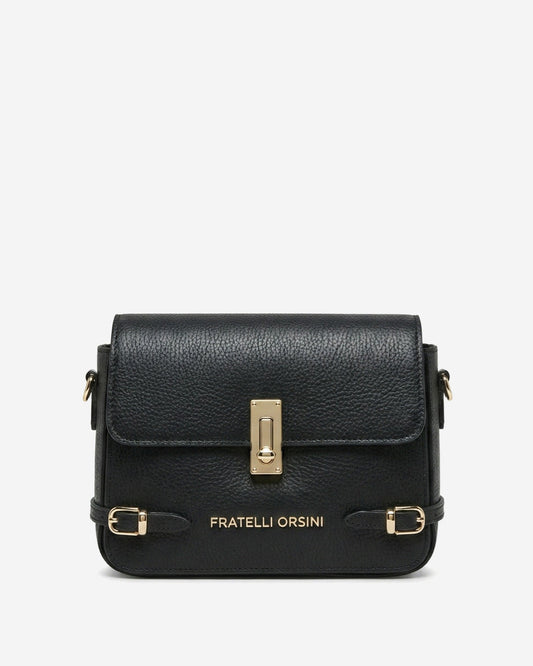 Mirella (black) - Italian calf leather women's crossbody bag (with shoulder strap)