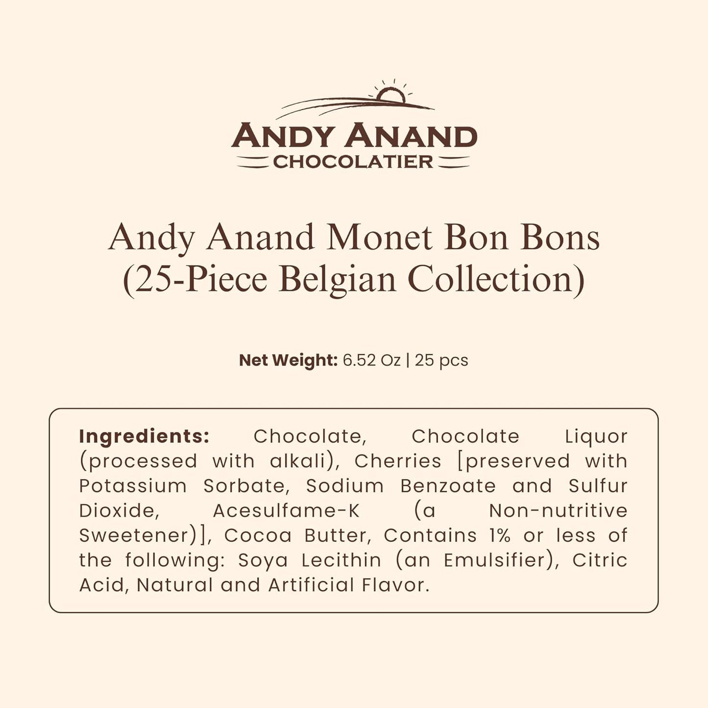 Andy Anand's Monet Collection, a Symphony of Chocolate Bon Bon Truffles: A Melodic Medley of 25 Exquisite Pieces, Crafted in Belgium (6.52 oz)