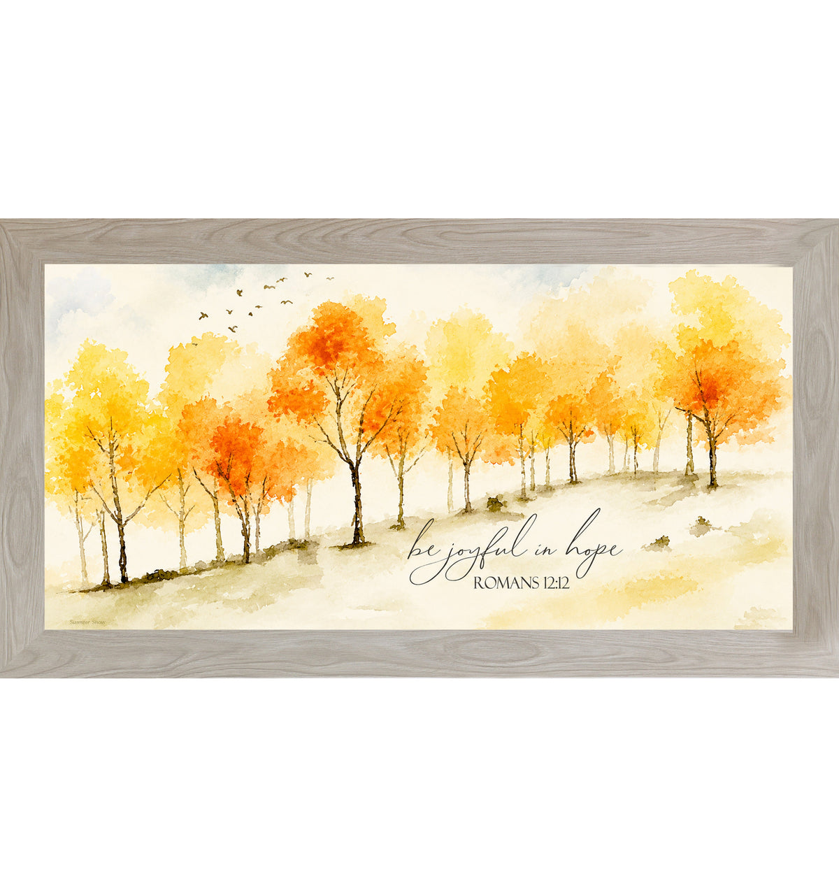 Be Joyful in Hope Wall Art – Romans 12:12 Watercolor Autumn Tree Landscape Decor (SN704)