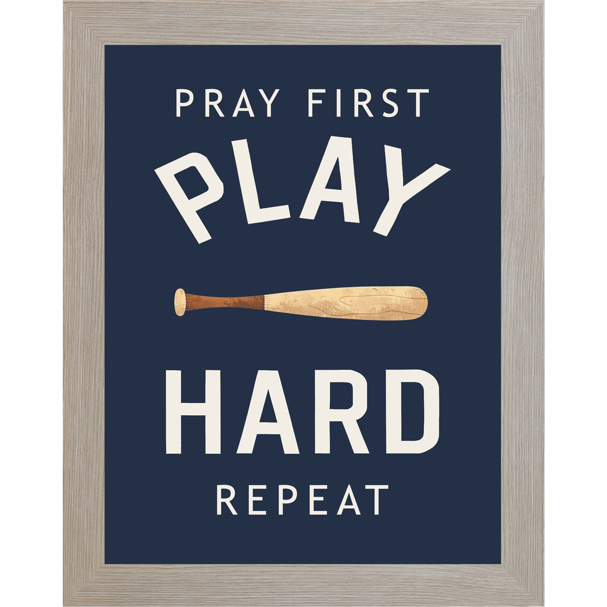 Pray First Play Hard Repeat Baseball Wall Art – Christian Sports Boys Room Decor (SB258)