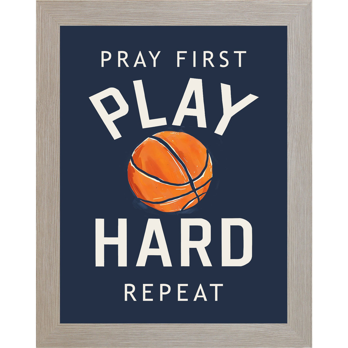 Pray First Play Hard Repeat Basketball Wall Art – Christian Sports Boys Room Decor (SB259)