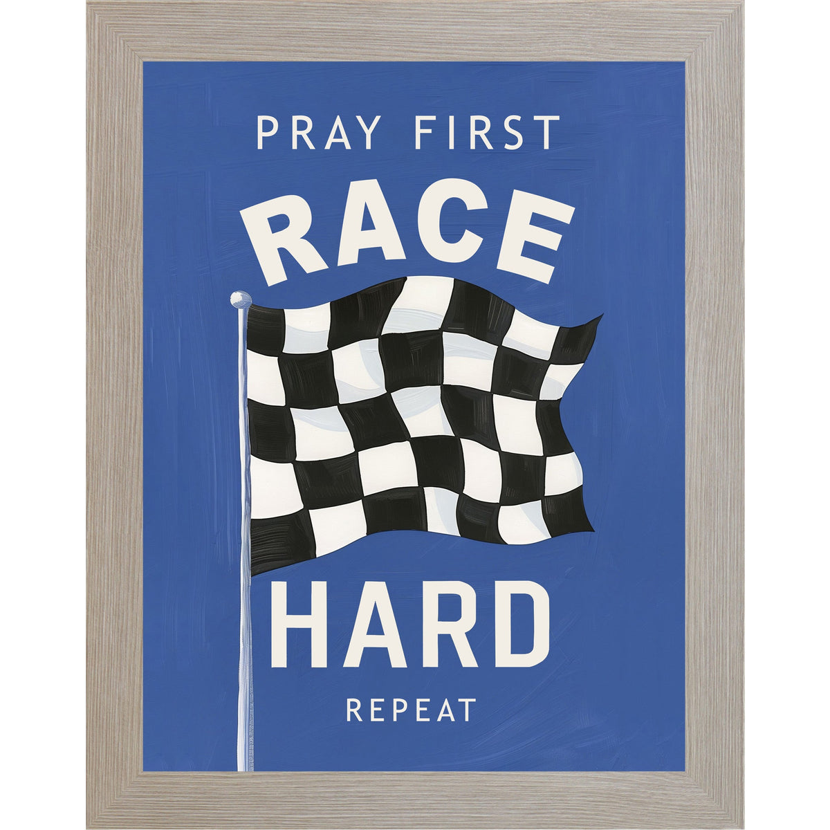 Pray First Race Hard Repeat Wall Art – Christian Racing Bedroom Decor (SB264)