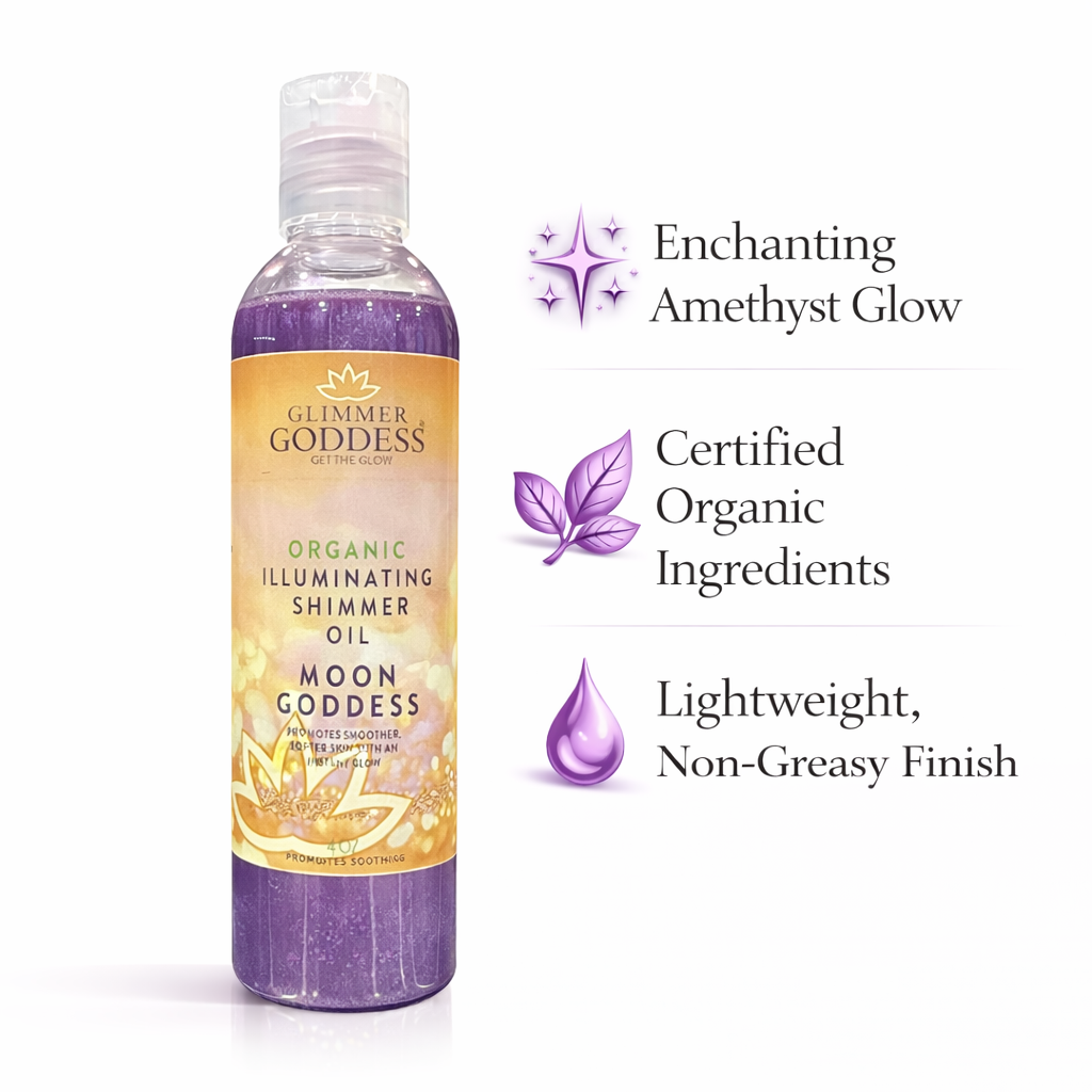 Organic Shimmer Oil – Instant glow + soft hydration with a silky, non-greasy finish