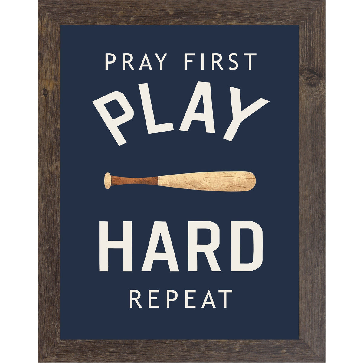 Pray First Play Hard Repeat Baseball Wall Art – Christian Sports Boys Room Decor (SB258)
