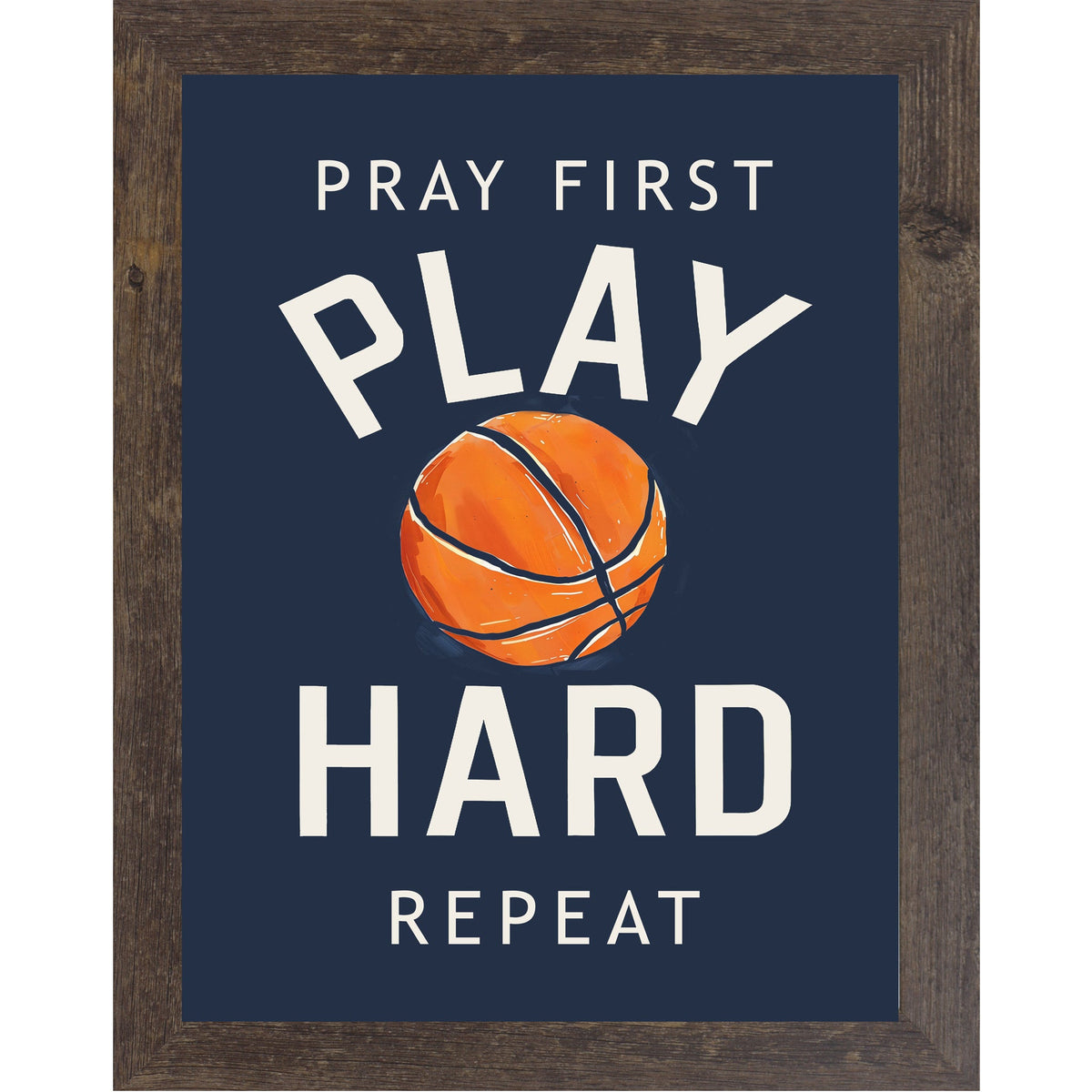 Pray First Play Hard Repeat Basketball Wall Art – Christian Sports Boys Room Decor (SB259)