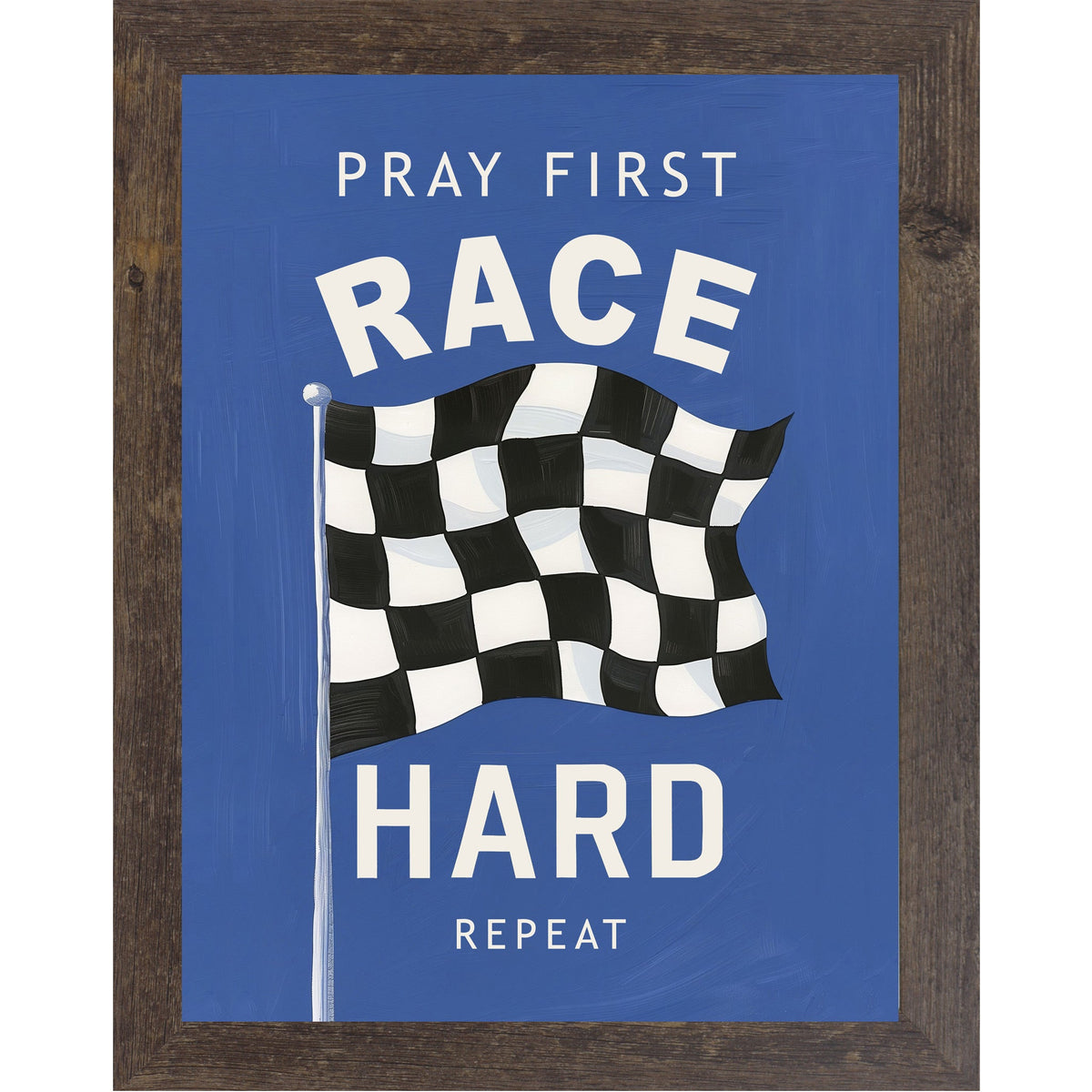 Pray First Race Hard Repeat Wall Art – Christian Racing Bedroom Decor (SB264)