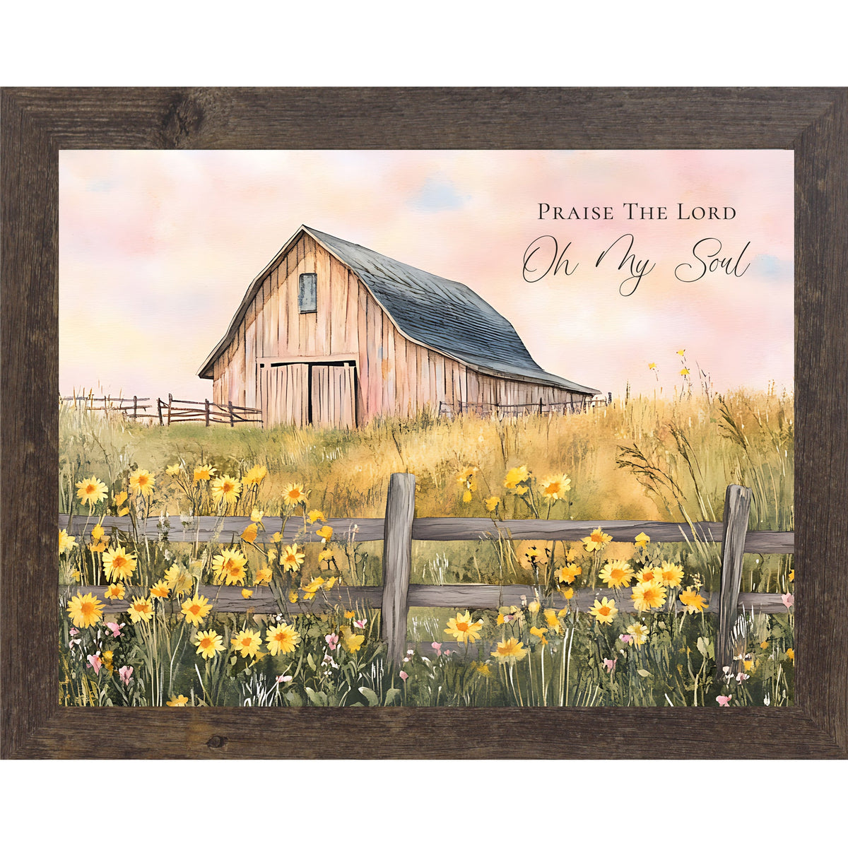 Praise The Lord Oh My Soul Wall Art – Christian Farmhouse Barn Sunflower Landscape Framed Decor (SB254)