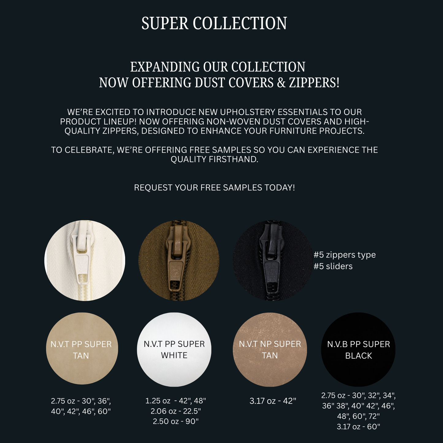 NON-WOVEN DUST COVER, LINING, WEED BARRIER - HIGH-QUALITY ZIPPERS - SUPER COLLECTION