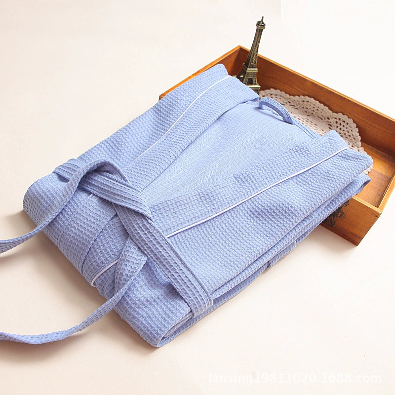 Hotel Bathrobe Men's and Women's Couple Pure Cotton Waffle Bathrobe Soft Long Bathrobe Hot Spring Nightgown with plus Size