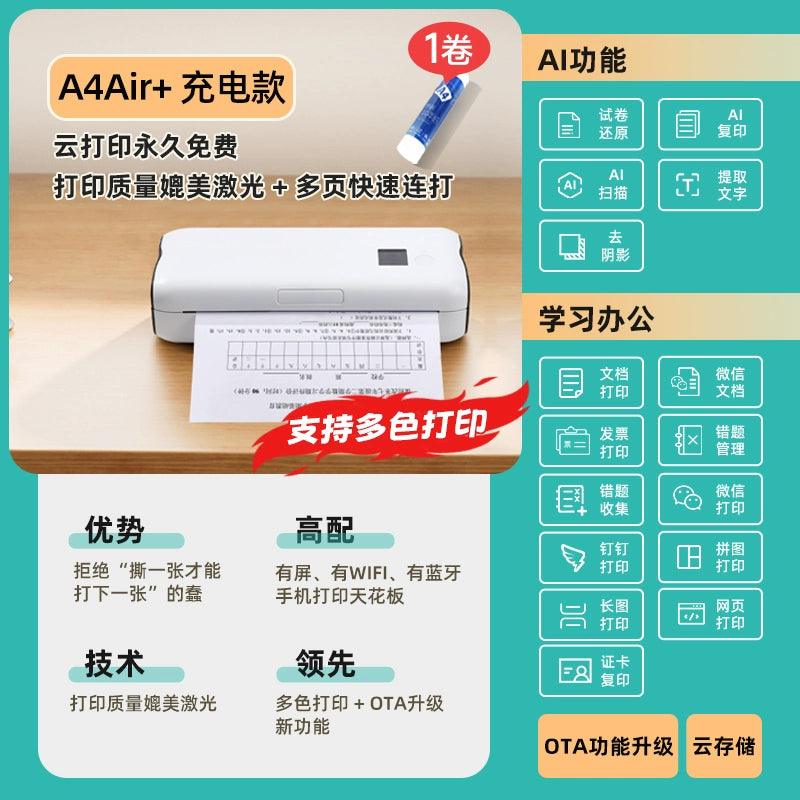 Compact Portable Miniature Printer for Homework Wireless Ideal for Student Dormitory