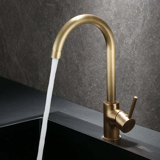 Retro Copper Antique Kitchen Faucet Hot and Cold Wash Basin Sink Pull-out Rotate