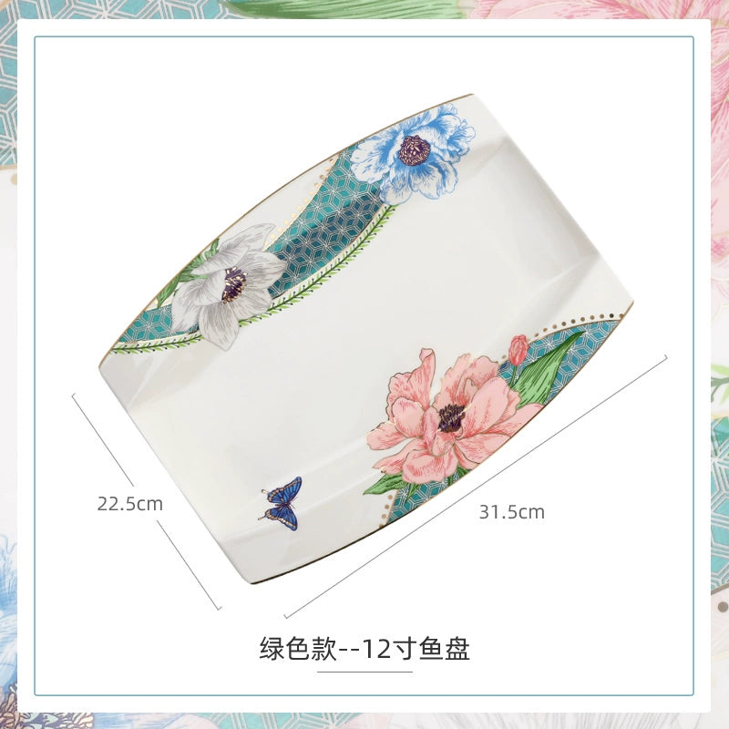 Luxury Ceramic Scandinavian Golden Trim Style Bone China Tableware Combination