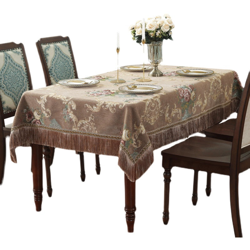 Northern European-Style Tablecloth Cotton and Linen with Tassel Lace