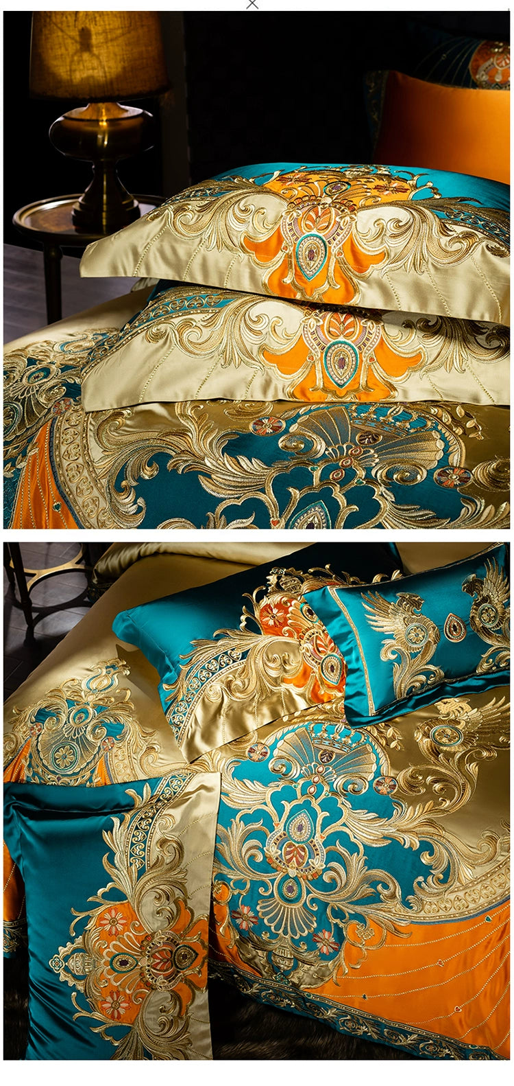 European Luxury Embroidery Palace Pure Cotton Satin Silk Bedding Set 6-10 PCs Set