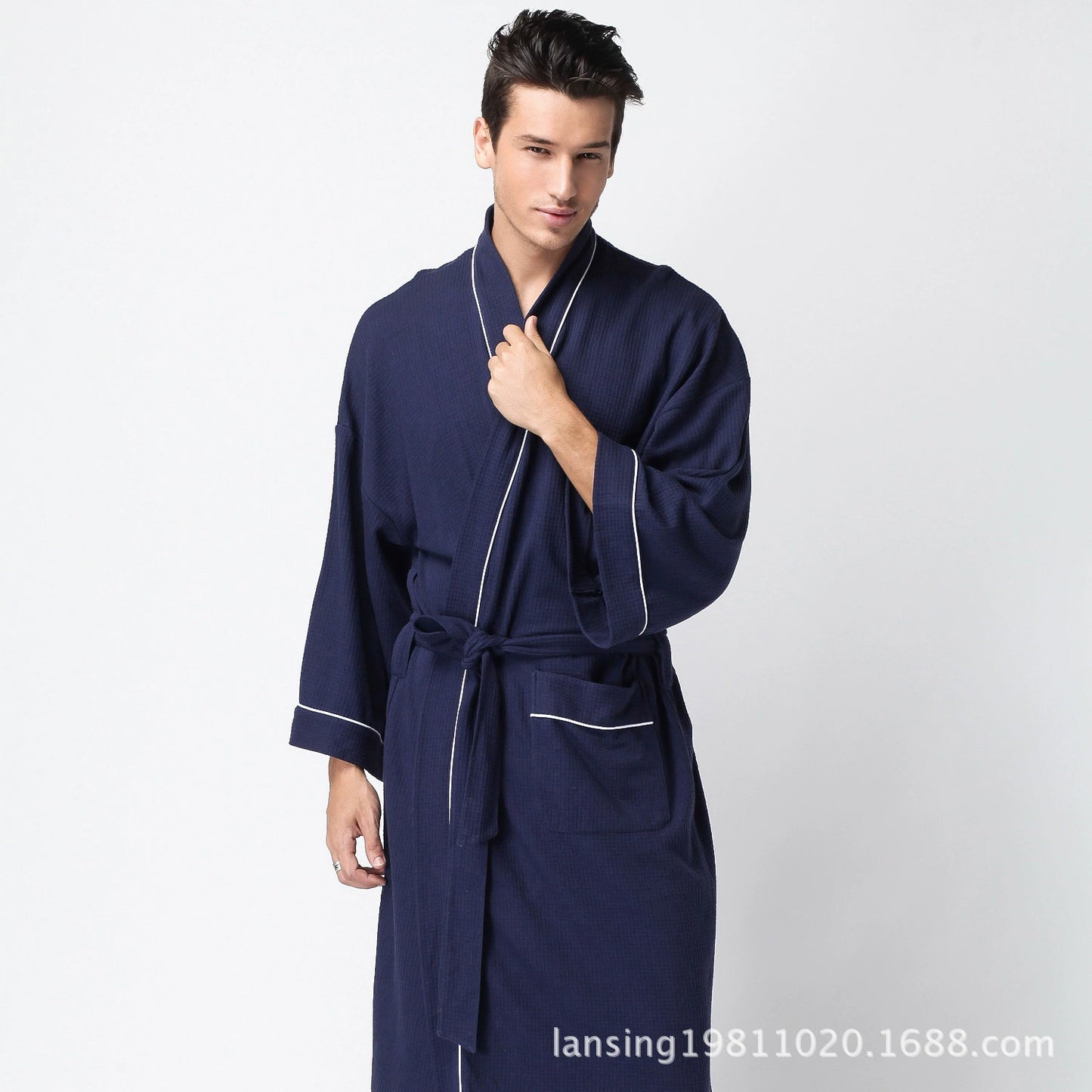 Hotel Bathrobe Men's and Women's Couple Pure Cotton Waffle Bathrobe Soft Long Bathrobe Hot Spring Nightgown with plus Size