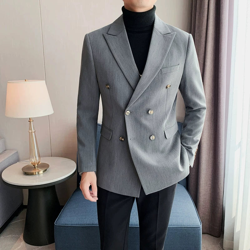 Summer White Double Breasted Slim Casual Suit