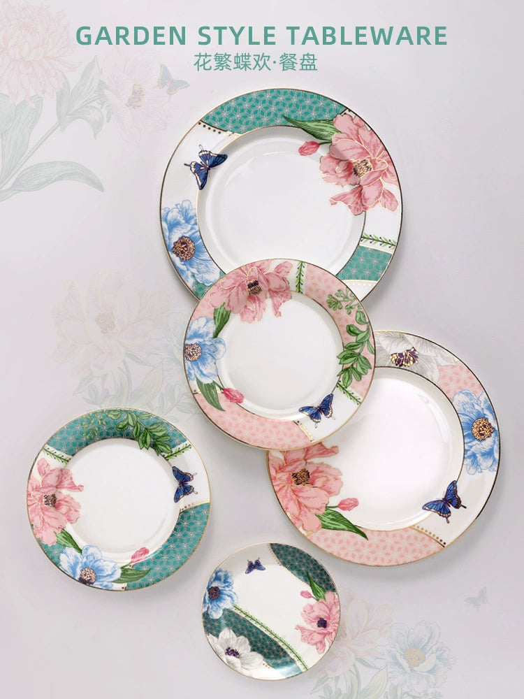 Luxury Ceramic Scandinavian Golden Trim Style Bone China Tableware Combination