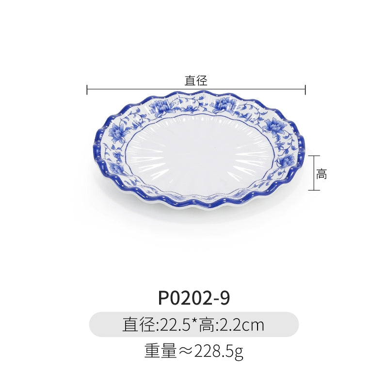 Melamine Dinnerware Blue and White Porcelain Snack Plate Special-Shaped Creative Tableware Commercial Use
