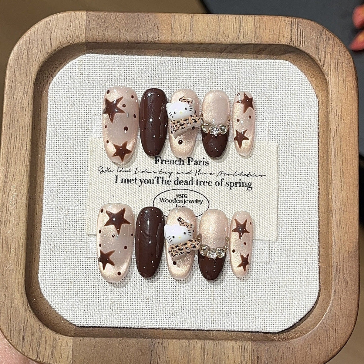 Hand-painted Nail brown coffee star polka dots flash cat's eye handmade armor
