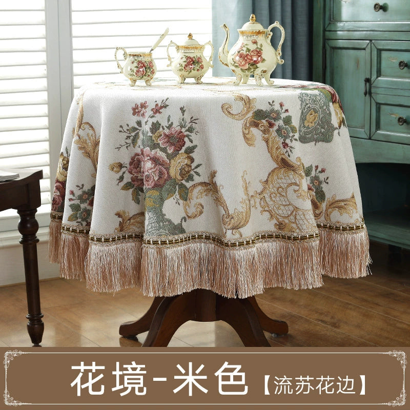 Northern European-Style Tablecloth Cotton and Linen with Tassel Lace