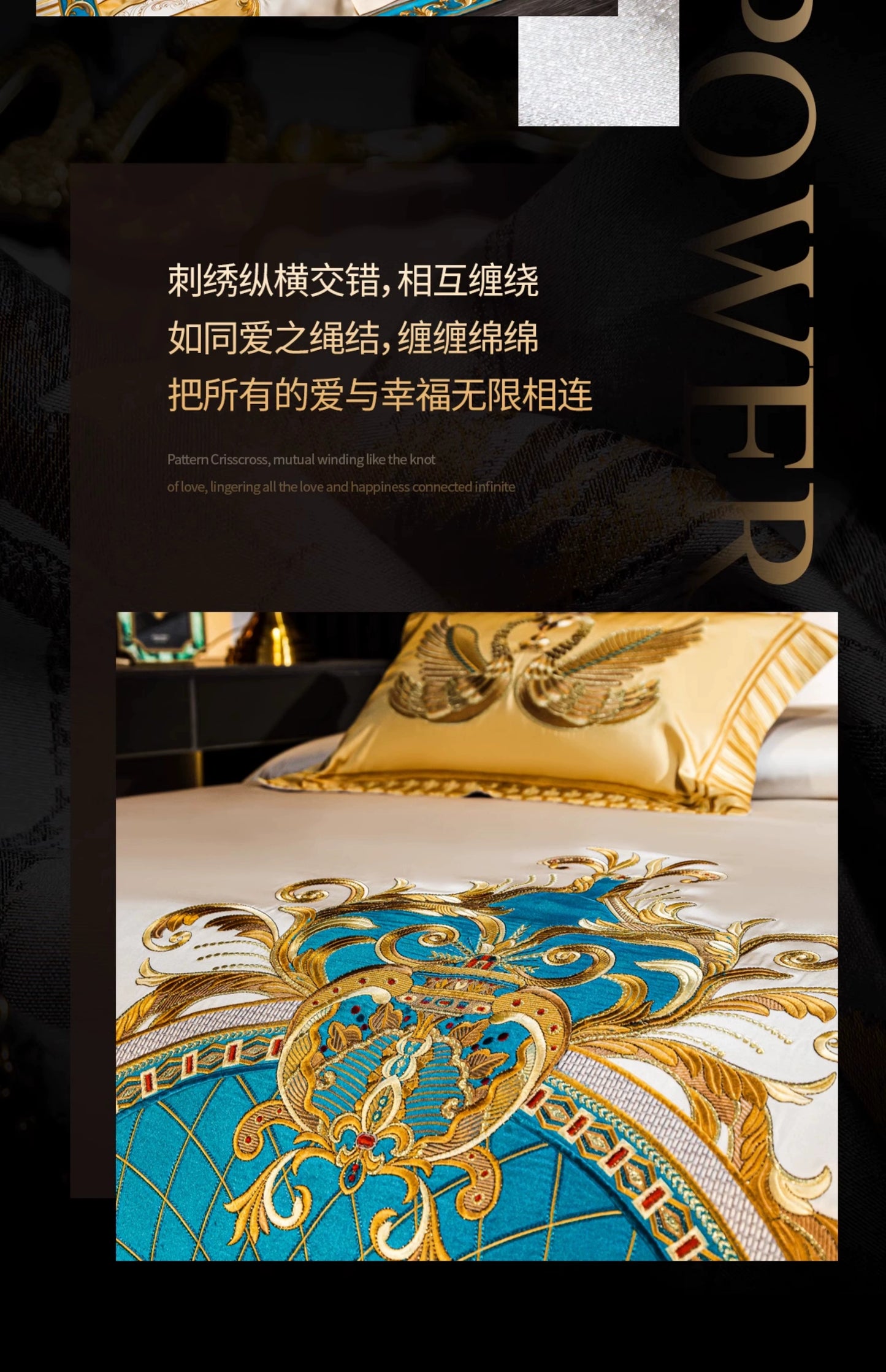 European High-End Pure Cotton Satin Luxury Embroidery Bedding Set 4 PCs Set / 10 PCs Set