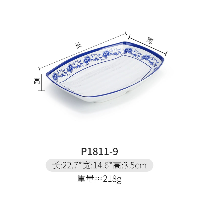 Melamine Dinnerware Blue and White Porcelain Snack Plate Special-Shaped Creative Tableware Commercial Use