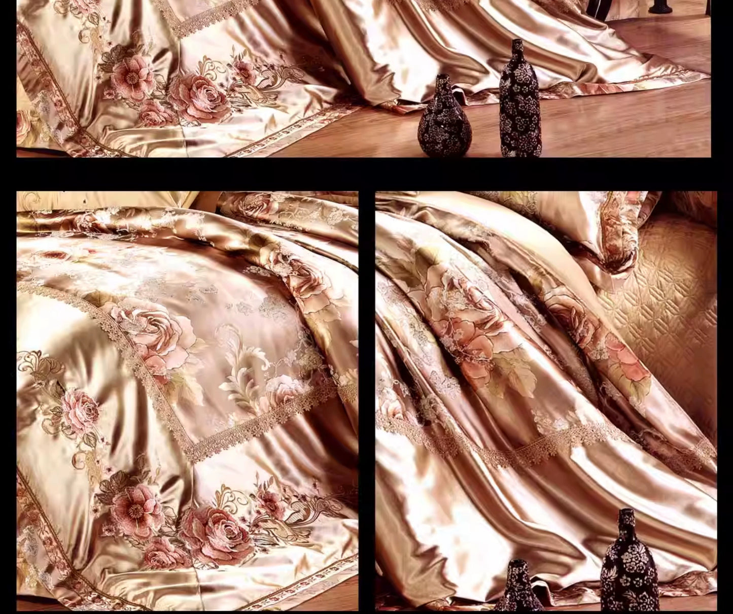 European High-End Pure Cotton Satin Luxury Embroidery Bedding Set 4 PCs Set / 10 PCs Set