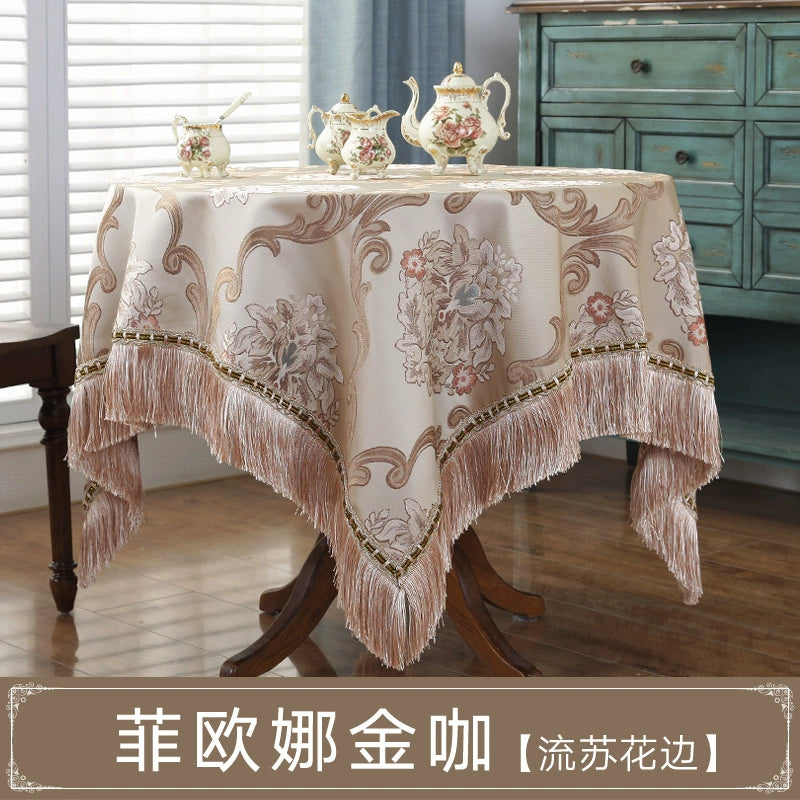 Northern European-Style Tablecloth Cotton and Linen with Tassel Lace