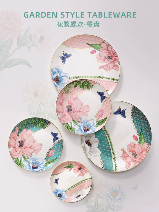 Luxury Ceramic Scandinavian Golden Trim Style Bone China Tableware Combination
