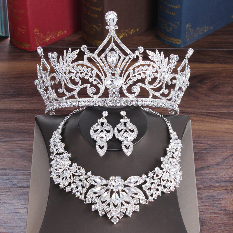 Elegant European and American Style Bride Three-Piece Wedding Crown