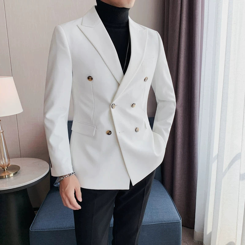 Summer White Double Breasted Slim Casual Suit