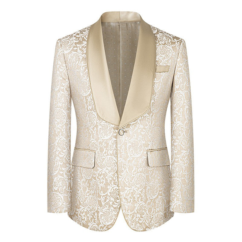 Classy Men's Three-Piece Suit Set Pattern K-style Host Performance Dress Wedding Groom Clothing
