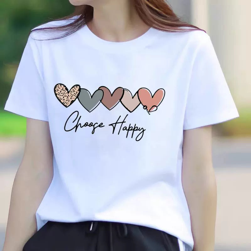 Butterfly Flower Summer Short Sleeve T-shirts Casual Thin Print