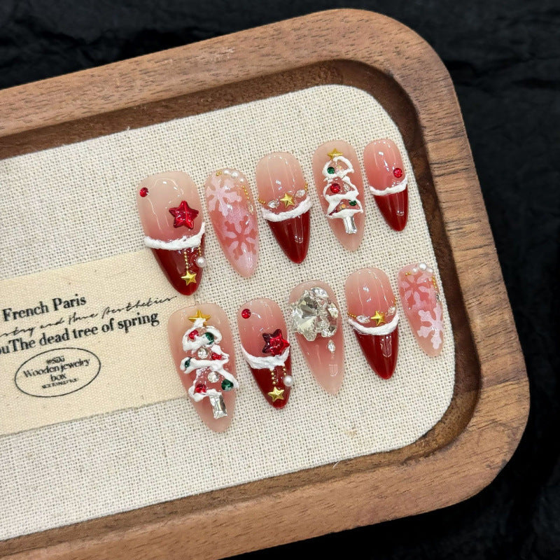 Red Velvet Snowflake Christmas Blush French Christmas Atmosphere Nail Art Handmade Nail Wear