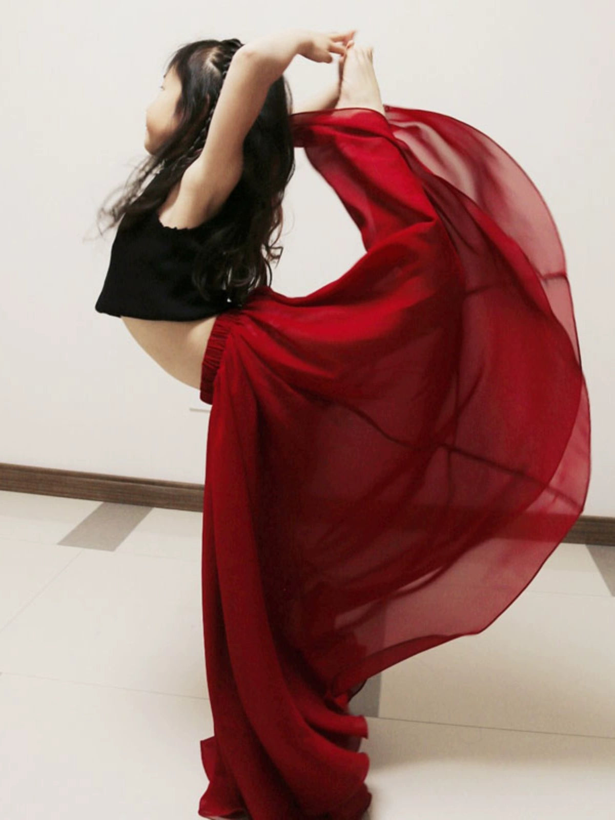720-Degree Large Hem Half-Length Yarn Dance  Skirt