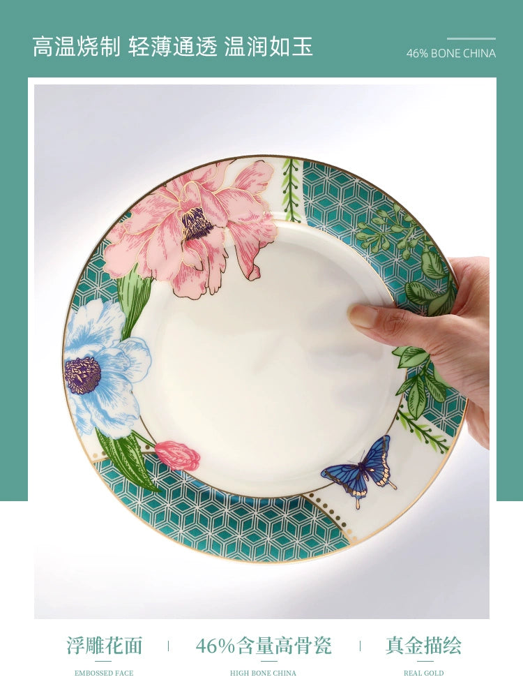 Luxury Ceramic Scandinavian Golden Trim Style Bone China Tableware Combination