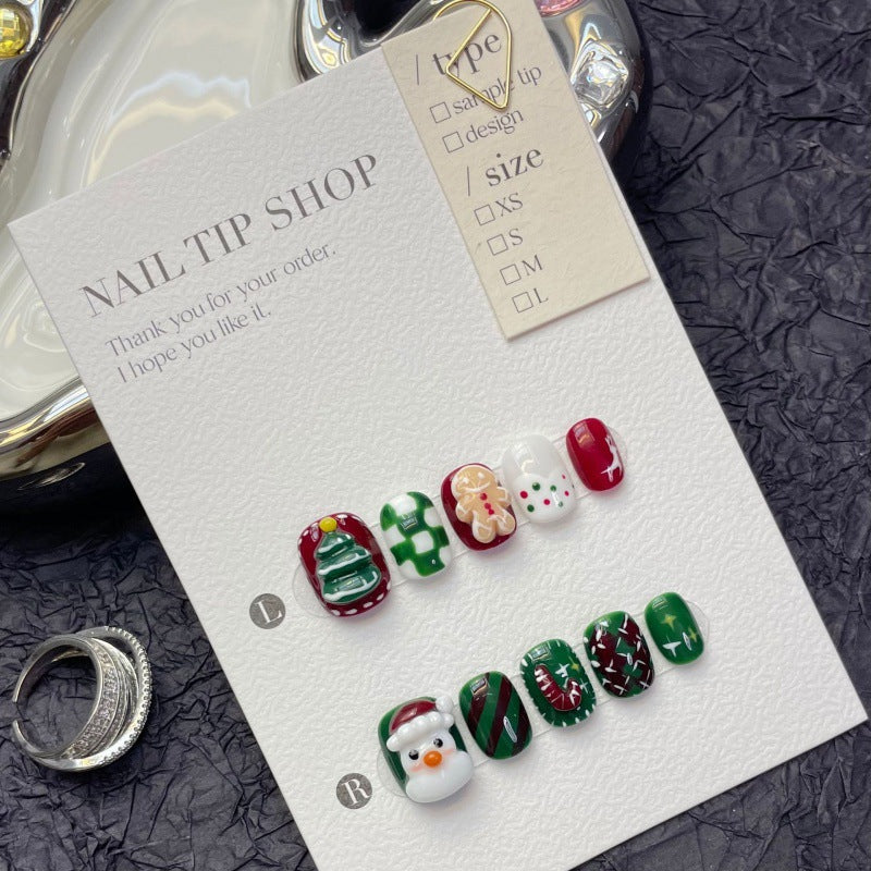 Christmas Collection Merry Christmas Heavy Industry Handmade Nail Art Long Short Fake Nails