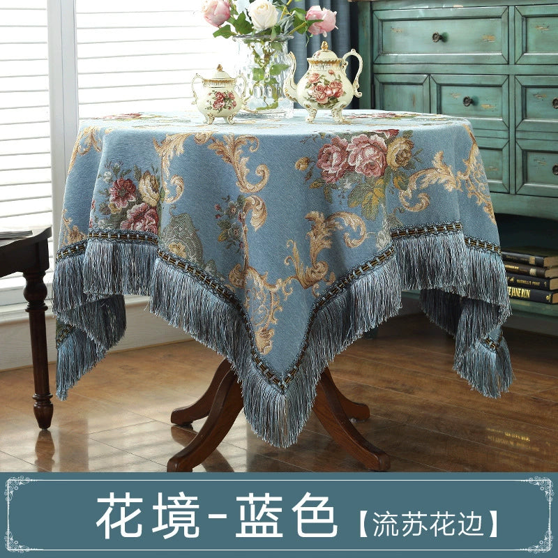 Northern European-Style Tablecloth Cotton and Linen with Tassel Lace