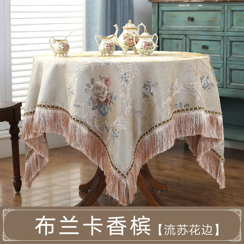 Northern European-Style Tablecloth Cotton and Linen with Tassel Lace