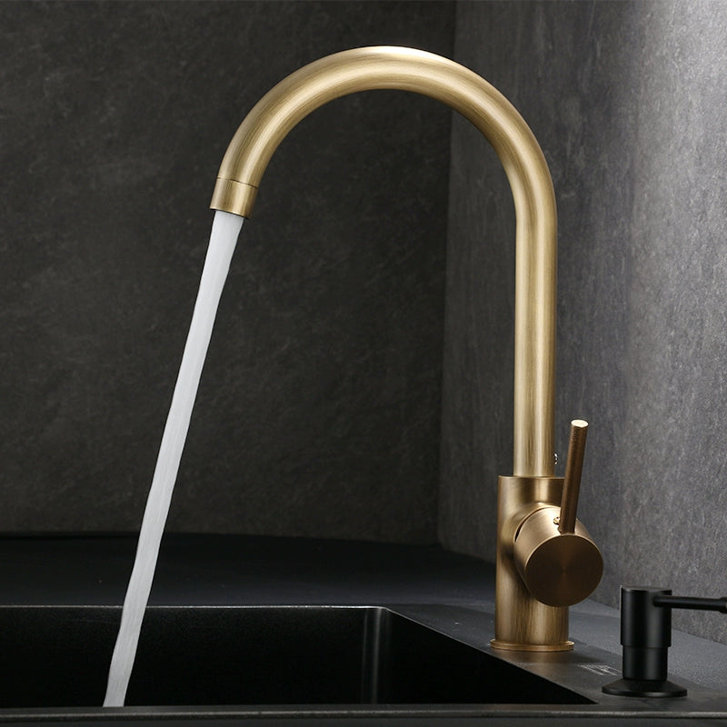 Retro Copper Antique Kitchen Faucet Hot and Cold Wash Basin Sink Pull-out Rotate
