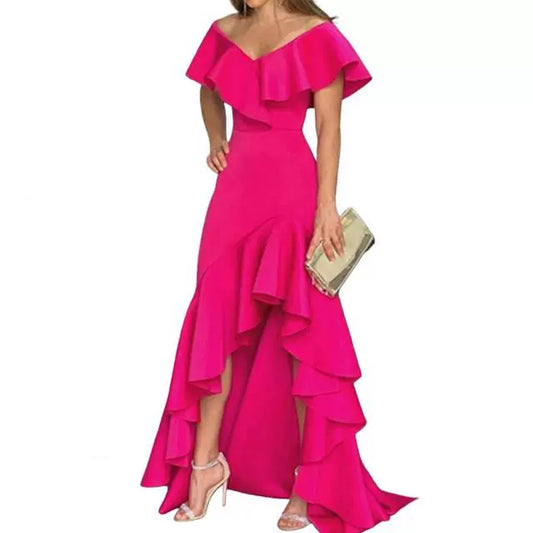 V-neck Flounce Irregular Dress