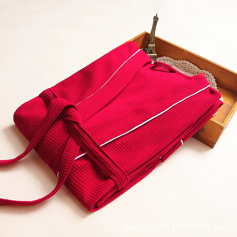 Hotel Bathrobe Men's and Women's Couple Pure Cotton Waffle Bathrobe Soft Long Bathrobe Hot Spring Nightgown with plus Size