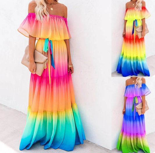 Women Summer Sexy Tie-Dye Stitching Print Dress
