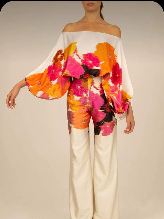 Women's Loose and Irregular off-Neck Wide Leg Pants
