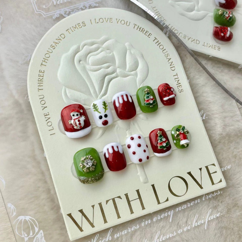 Christmas Collection Merry Christmas Heavy Industry Handmade Nail Art Long Short Fake Nails