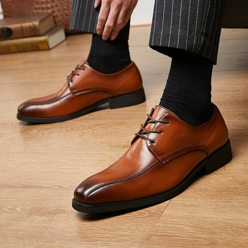 British Style Leather Formal Men's Shoes Pointed-Toe Lace