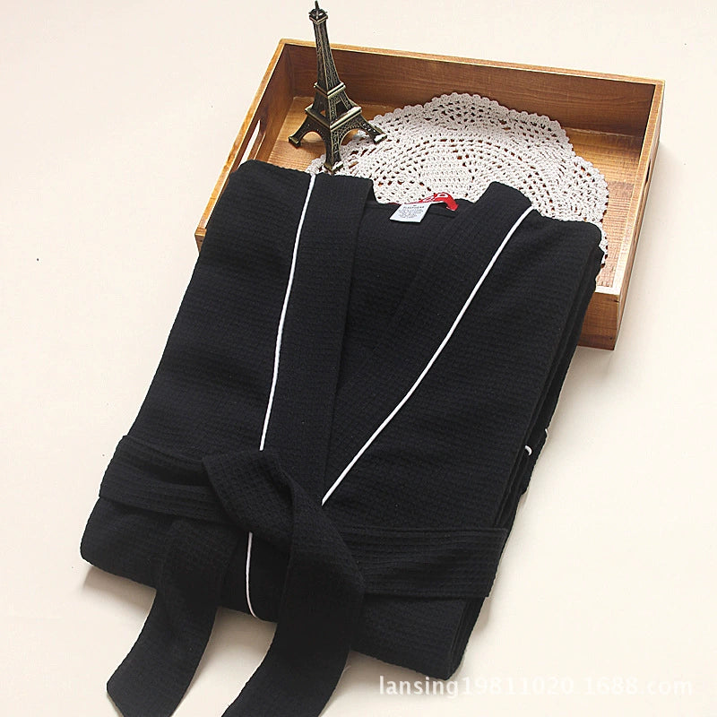 Hotel Bathrobe Men's and Women's Couple Pure Cotton Waffle Bathrobe Soft Long Bathrobe Hot Spring Nightgown with plus Size