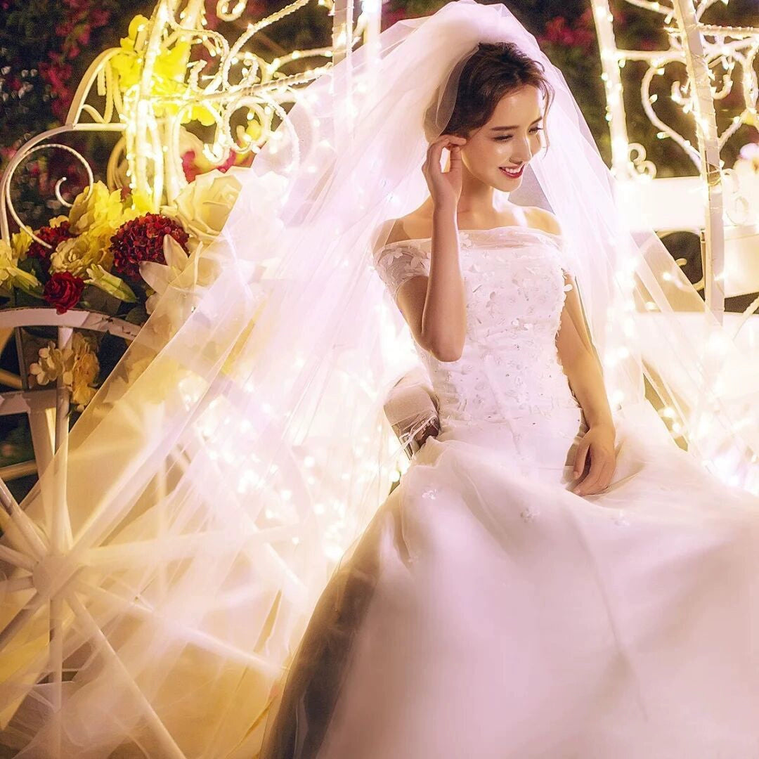 Super Long Tail White Lace Premium Wedding Veil