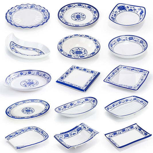 Melamine Dinnerware Blue and White Porcelain Snack Plate Special-Shaped Creative Tableware Commercial Use